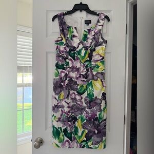 Adrianna Papell Sheath Dress Size 10 Floral Ruched Cocktail Wedding Holiday